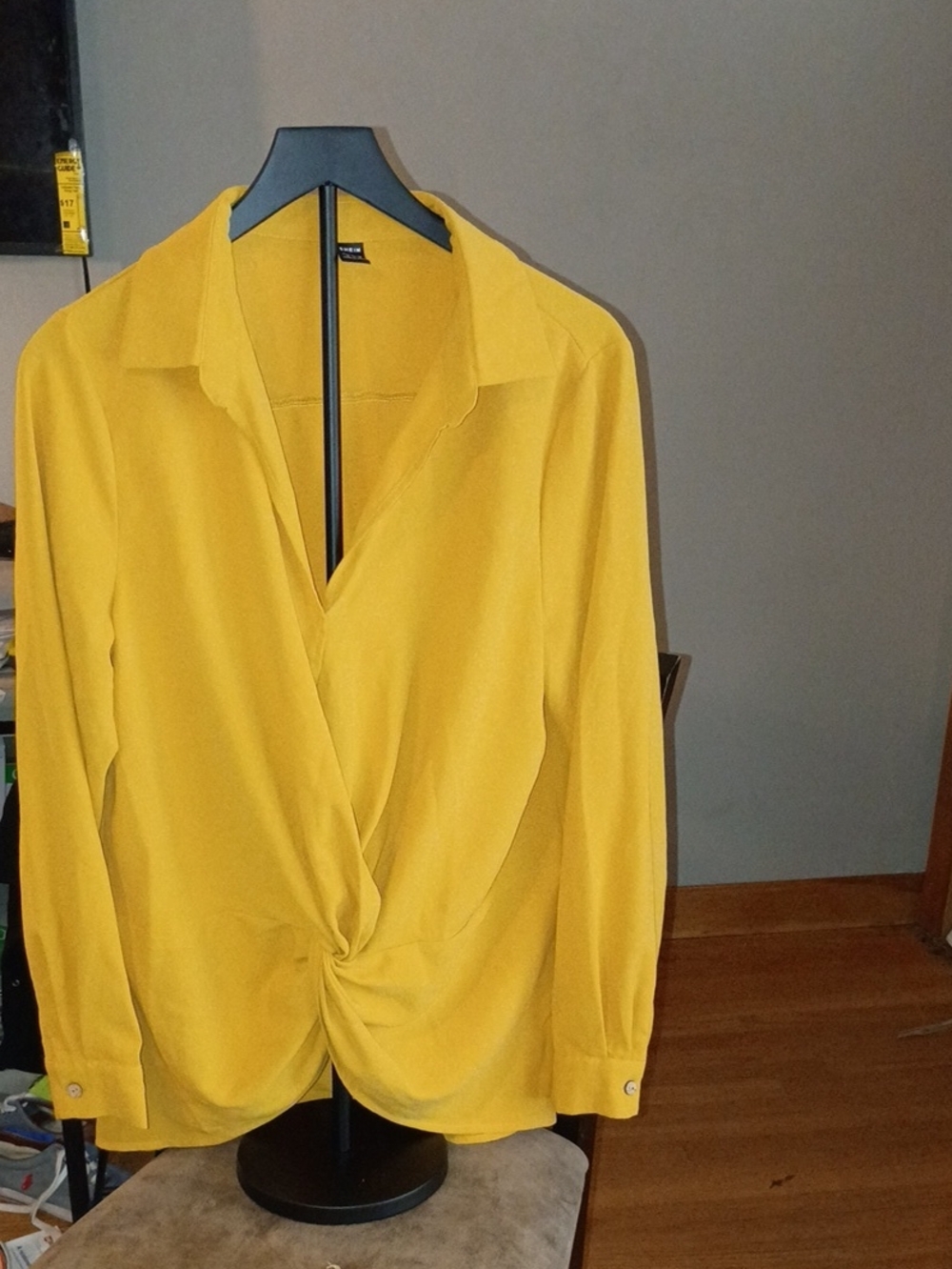 SHEIN Mustard Yellow Twist-Front Blouse
